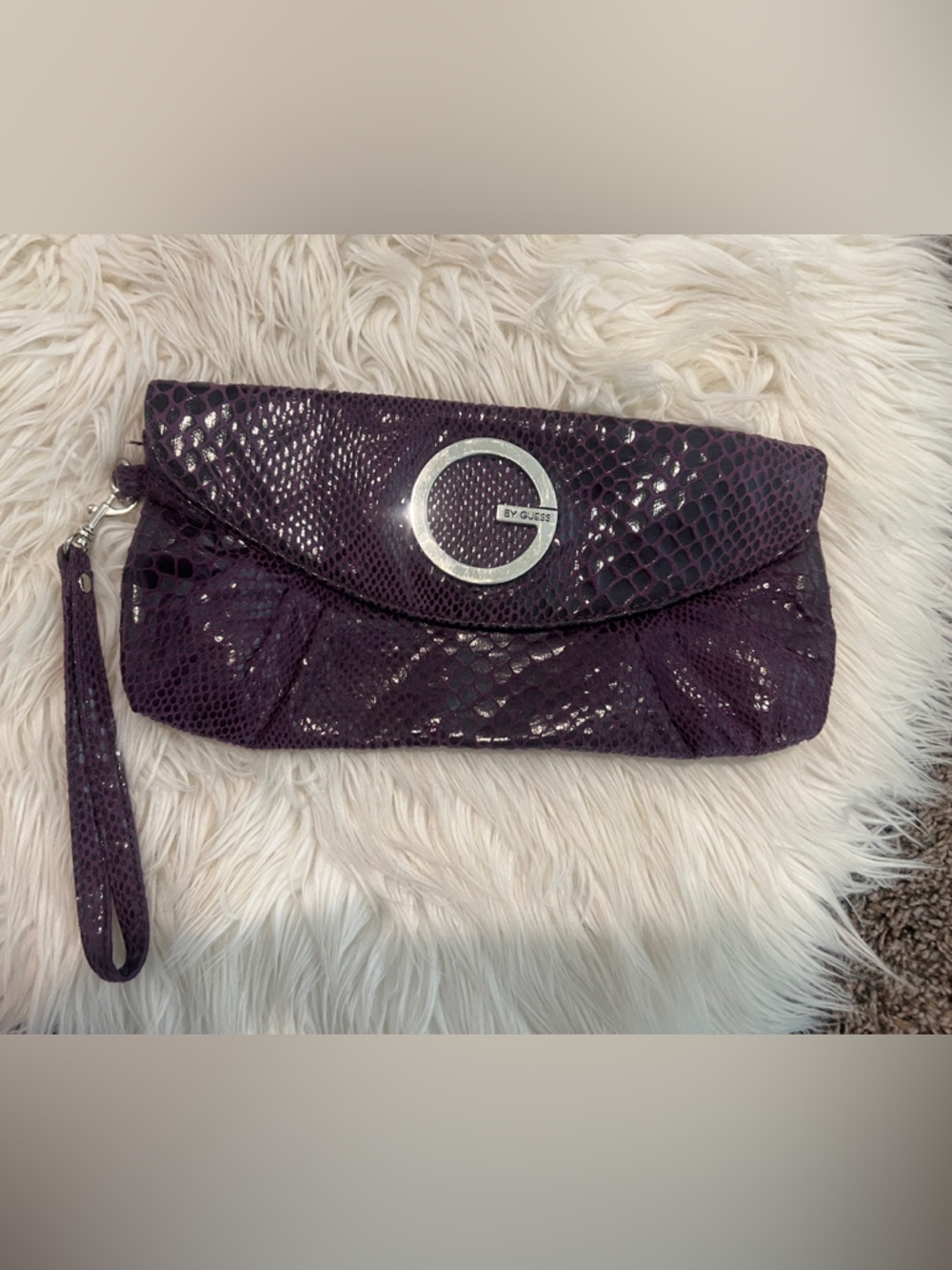 Women's Purple Snake-Embossed Wristlet Clutch